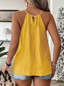 EMERY ROSE Plus Size Fashionable Apricot Spaghetti Strap Casual Loose Slimming Camisole With Sexy Shoulder Strap Design, Elegant For Women - Yellow - View 2