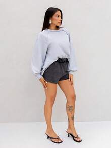 Maju Mazalli 宽松休闲拼布圆领长袖女式运动卫衣 - 淺灰色 - 查看 1