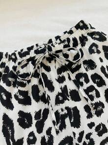 SHEIN EZwear Women's White Leopard Print Drawstring Pants - White - View 4