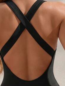 Swim Basics Đồ bơi tập luyện Racerback một mảnh chéo lưng mới cho nữ, đồ bơi thi đấu một mảnh thon gọn - màu đen - Xem 3