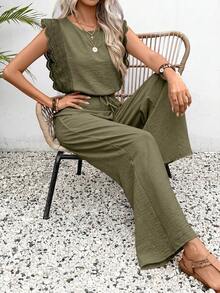 SHEIN Frenchy Women's Sleeveless Cropped Lace Top, 2 Pieces Set, Textured Fabric,Summer Outfits For Women - Army Green - View 6