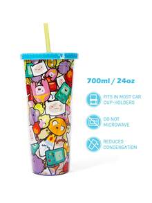 ADVENTURE TIME X SHEIN 24盎司/700毫升激光酷炫平底杯，带心形闪光 - 淺藍色 - 查看 3
