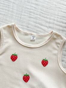 SHEIN Vintaside Kids 女童夏季圆领无袖简约休闲时尚百搭背心，搭配时尚百搭休闲水洗牛仔短裤套装，适合旅行、度假或日常休闲参加家庭聚会。 - 白色 - 查看 6