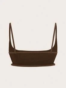 EgrlEra Women's Summer Solid Color Slim Fit Crop Top Camisole - Brown - View 2