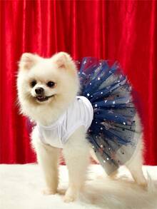 PETSIN 4th Of July USA Flag Printed Blue Stars Mesh Dress, Suitable For Cats & Dogs - Multicolor - View 3