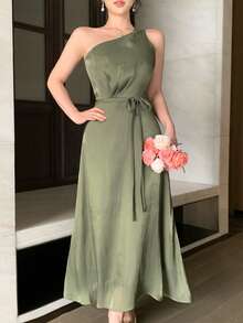 DAZY Đầm nữ thanh lịch, xếp ly eo, thích hợp cho mùa xuân và mùa hè. - màu xanh lá - Xem 5