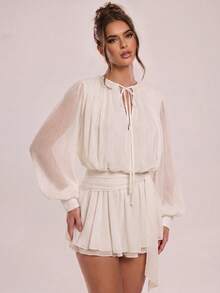 Avenya Đầm voan thanh lịch với cổ thắt nút, eo xếp ly, chất liệu chiffon. - Màu be - Xem 2
