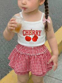 Emery Rose Kids Emery Rose Kids 女童樱桃印花吊带背心和格子短裤套装 - 彩色 - 查看 2