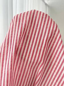 SHEIN CURVE+ 大码女式春季休闲度假短袖条纹印花衬衫 - 粉色 - 查看 10