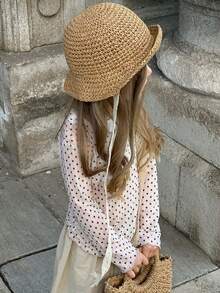 Dazy Kids Áo thun cổ tròn chấm bi cơ bản cho bé gái (size nhỏ) - Màu be - Xem 9