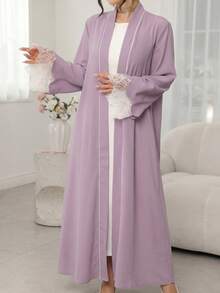 Al Najma Color Block Lace Trim Robe, Suitable For Holiday Wear - Purple - View 4