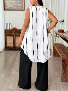 Weeklong 2 piezas Conjunto de top con estampado elegante y espalda retorcida, bajo asimétrico y pantalones de unicolor para mujer, adecuado para fiesta, vacaciones, calle, cita, primavera/verano - Blanco y Negro - Ver 2