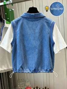 Resyla Blusa casual de mujer con rayas y parches, adecuada para ir al trabajo y uso diario - Multicolor - Ver 2