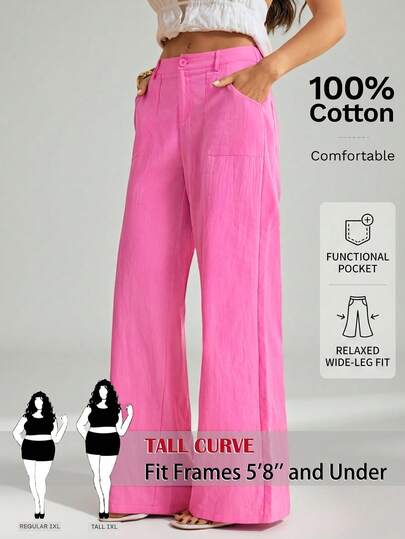SHEIN Tall CURVE Pantalones anchos de bolsillo sólidos y holgados de talla grande