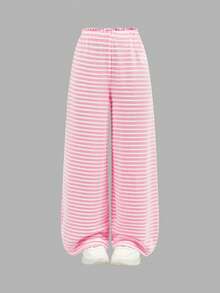 SHEIN Tween Girls' Casual Yellow White Striped Tank Top And Shorts Set,Comfortable&Minimalist Two Pieces Short Summer Clothes - Pink - View 5