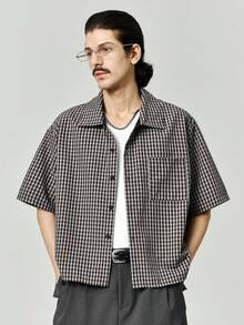 STYNVO Camisa de bolsillo de un solo pecho con rayas versátil y de moda para hombres - Café integral - Ver 1
