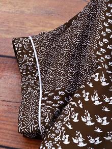 Rusticease Vestido de manga corta con cuello en V y estampado de anacardo para mujer de talla grande para vacaciones - Café integral - Ver 4