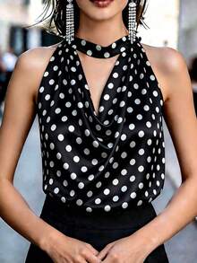 Blusa de satén con estampado de lunares, Camiseta de mujer con cuello drapeado, Blusa blanca con lazo en el cuello, Top de playa, Conjunto de vacaciones de mujer, Top de fiesta, Top de festival de música, Camiseta bohemia, Lindo, Suave, Intelectual, Elegante, De alta gama, Conjunto elegante, Para ir al trabajo, Diario, Verano, Fiesta, Playa, Cita, Graduación, Oficina de negocios, Camiseta versátil de moda urbana para uso diario - Multicolor 3 - Ver 3