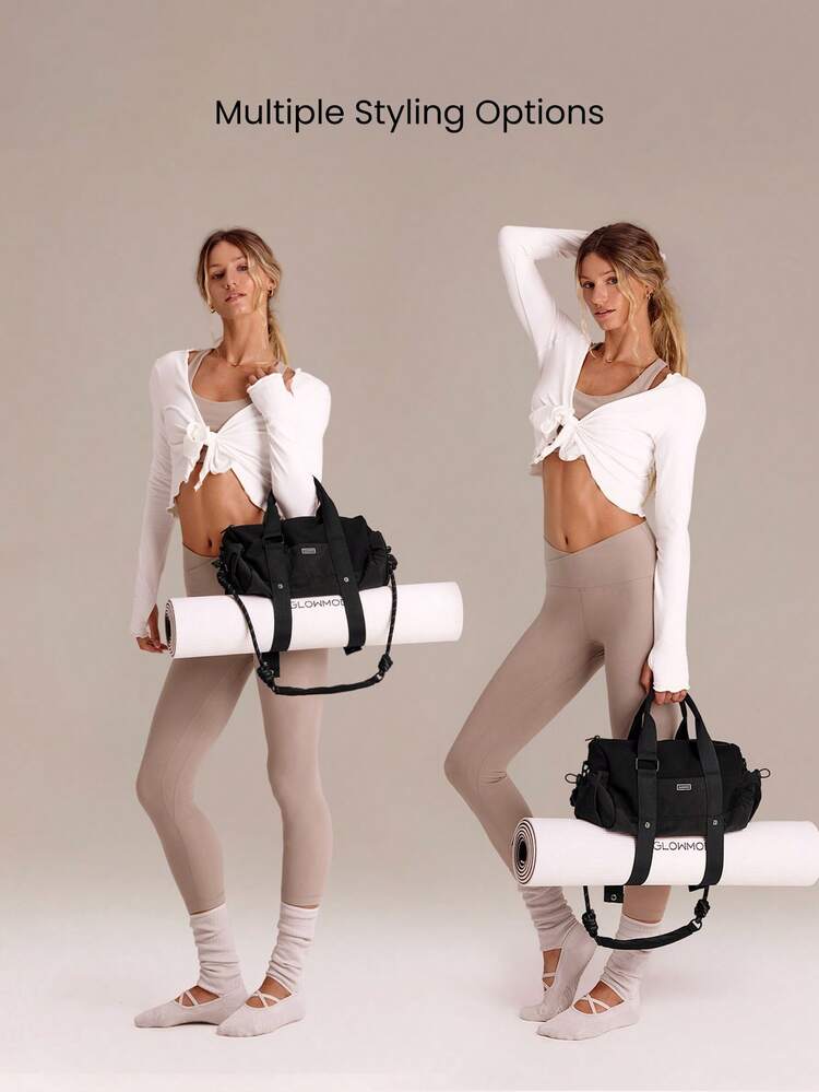 GLOWMODE Bolso de hombro cruzado resistente al agua StudioFlow de 8L de capacidad media, con múltiples bolsillos, para llevar esterilla de yoga, apto para gimnasio, estudio, viajes, entrenamiento y uso diario - Negro - Añade 3