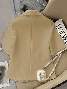 Franclia Áo khoác blazer tay ngắn màu trơn mới, kiểu dáng tối giản, phù hợp cho công sở. - Màu Khaki - Xem 2
