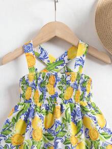 SHEIN Đầm bé gái đi nghỉ mát, kiểu dáng dễ thương, họa tiết hoa, xếp nếp. - Nhiều màu - Xem 9