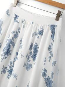 GlowEve Falda plisada con estampado floral azul, elegante y casual para uso diario y playa, de verano - Azul - Ver 4