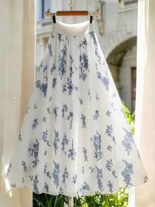 GlowEve Falda plisada con estampado floral azul, elegante y casual para uso diario y playa, de verano - Azul - Ver 6