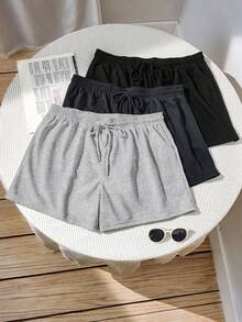 Comfortcana Plus Size Casual Solid Color Drawstring Waist Shorts, Summer Elastic Waist Shorts, Soft & Comfortable Leisure Shorts - Multicolor - View 1