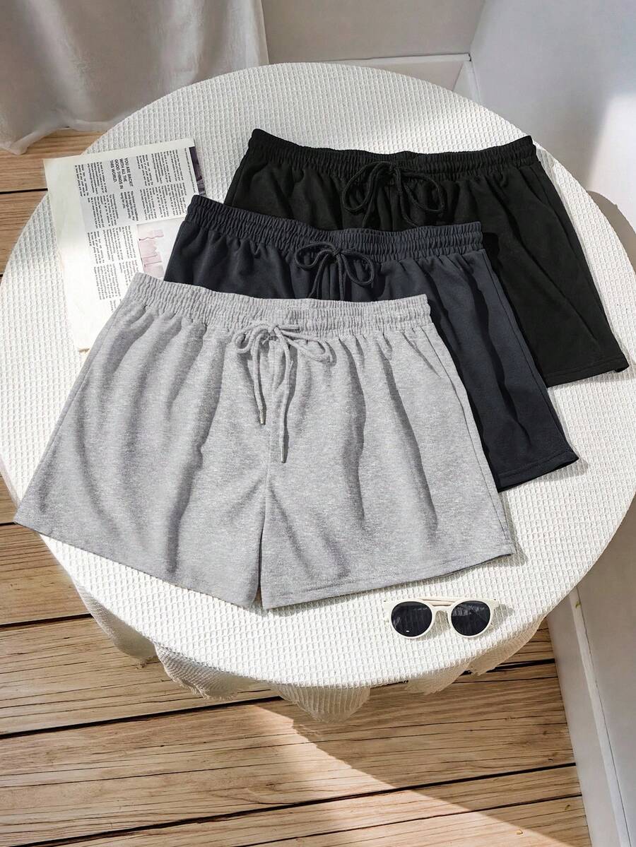 Comfortcana Plus Size Casual Solid Color Drawstring Waist Shorts, Summer Elastic Waist Shorts, Soft & Comfortable Leisure Shorts - Multicolor - View 1