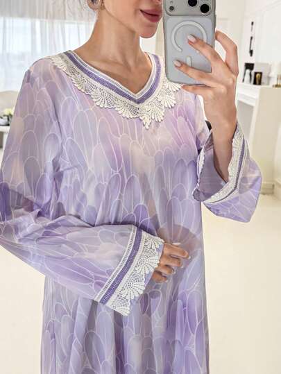 Yasmyna Vestido elegante de mujer con decoración de encaje en estilo árabe