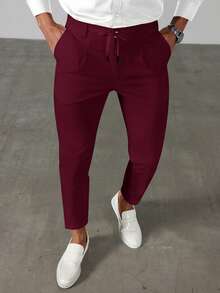 Manfinity Mode Men's Solid Color Pocket Button Casual Versatile Daily Wear Formal Suit Pants, Ceremony - Red Violet - View 5