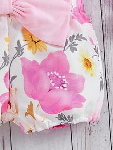 Đứa bé gái Đồ họa Khẩu hiệu Viền Ruffle Áo liền quần chặt & In hoa Quần Short có thắt lưng - Nhiều màu - Xem 8