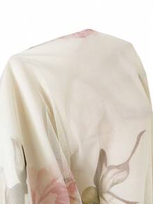 Elenzga Women's Elegant Summer Beige Wedding Guest Wedding Ninang Mesh Floral Print Set,Solid Color V-Neck Blouse With Metal Button,Dreamy Pink Set - Apricot - View 3