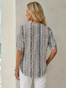 EMERY ROSE Women's Geometric Pattern Shirt, Versatile Summer Casual Vacation,Summer Top - Multicolor - View 2