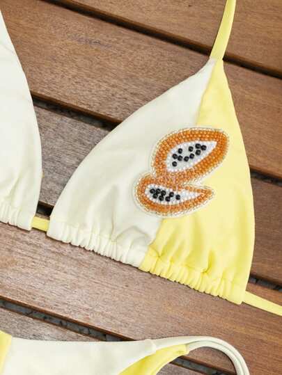 Swim Mod Nuevo conjunto de bikini de 2 piezas con parches sexy, traje de baño para playa y fiesta con lazos, para primavera/verano