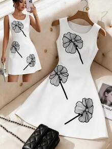 SHEIN Franclia Đầm nữ mùa xuân/hè đính ren, đầm cổ tròn gợi cảm. Thích hợp cho tiệc tùng, hẹn hò, kỳ nghỉ và những dịp cần phong cách gợi cảm. Đầm không tay nữ, đầm cổ tròn, đầm dự tiệc, đầm đi nghỉ mát, đầm nữ phong cách gợi cảm. - Nhiều màu - Xem 1