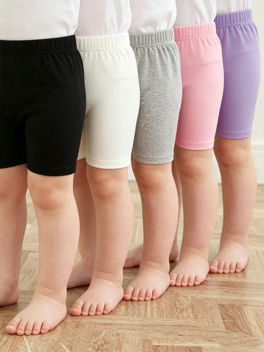 SHEIN Playful Pals 5件套百搭纯色短裤,适合6个月至2-3岁女婴,轻便休闲,适合春、夏、秋季日常外出、上学及休闲活动。 - 彩色 - 查看 1