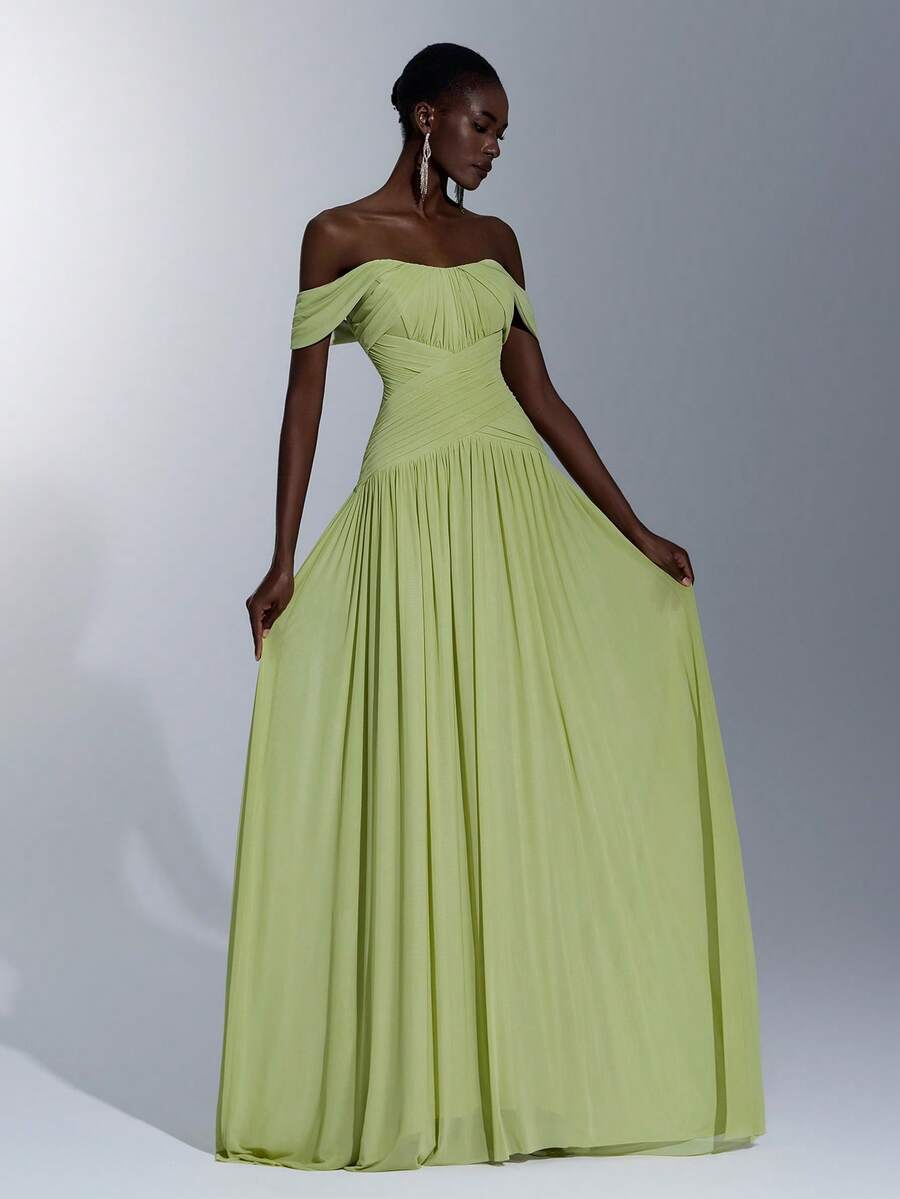 Elitara Đầm satin chiffon sang trọng, đính cườm, sequin và thêu ren 3D hoa văn tinh tế, không dây vai, thích hợp cho đám cưới, sự kiện, tiệc tùng, kỳ nghỉ, dạ hội, các dịp trang trọng (được trang trí cầu kỳ). - Cỏ xanh - Xem 1