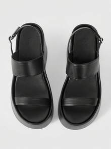 ROMWE Goth Women's Shoes Women's Fashion Platform Sandals - Summer Casual Punk Style Plain With Buckle Sandals - Comfortable And Breathable Simple Slip-On Women's Shoes Summer Shoes - Black - View 5