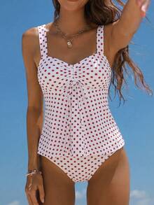 Swim Mod Damen Sommer Strand elegant romantisch lässig Urlaub süß niedlich Oberbekleidung Badeanzug Set, vielseitig kombinierbar rot & weiß gepunktet Träger Bikini Set, schlankmachend, geeignet für Strand, Resort, Spa, Musikfestival, Flitterwochenreise und Freizeiturlaub - Rot-Weiß - Übersicht 1