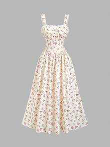 Sweetra Lace Trim Button Decor Pure Ditsy Floral Vacation Slip Dress - Multicolor - View 1