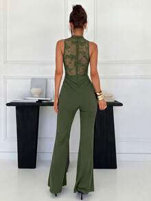 Siren Gaze Bộ jumpsuit cổ chữ V xẻ sâu phối ren dành cho nữ - màu xanh lá - Xem 2