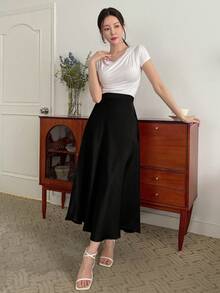 DAZY Women Solid Color Daily Wear Flare Hem Skirt - Black - View 6