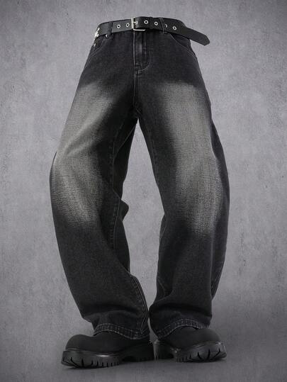 Manfinity Denimwave Men's Casual Pocketed Button Fly Denim Print Pants