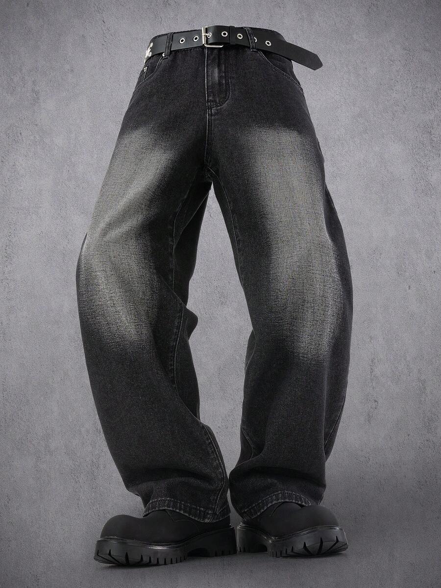 Manfinity Denimwave Men's Casual Pocketed Button Fly Denim Print Pants - Black - View 1