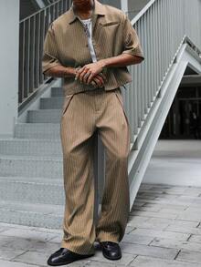Major Grit 男士休闲街头风短袖上衣长裤套装。街头服饰，朋友，情侣装，宽松版型，男士，印花，日系风格，男女皆宜，我爱我的女朋友 - 棕色 - 查看 6