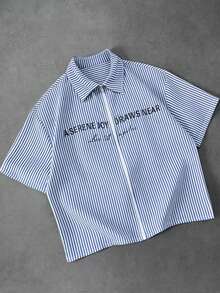 STYNVO Men's Casual Striped Letter Print Short Sleeve Shirt, Summer - Multicolor - View 7