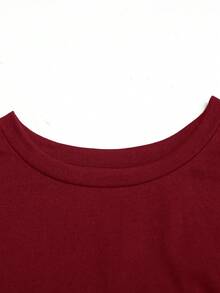 Áo thun nữ tuổi teen kiểu dáng mới, thanh lịch, màu trơn, thoải mái, đa năng, có bèo nhún ở eo, phù hợp mặc hàng ngày, đi học, đi biển, đi nghỉ mát và mặc ở nhà, màu đỏ mùa hè. - Màu Đỏ Sâu - Xem 6