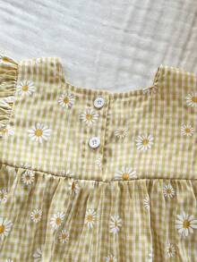 Vintaside Kids 女童夏季甜美清新雏菊印花荷叶边A字连衣裙，宽松版型，适合日常外出、休闲旅行、家庭聚会、夏季野餐等场合。 - 彩色 - 查看 9