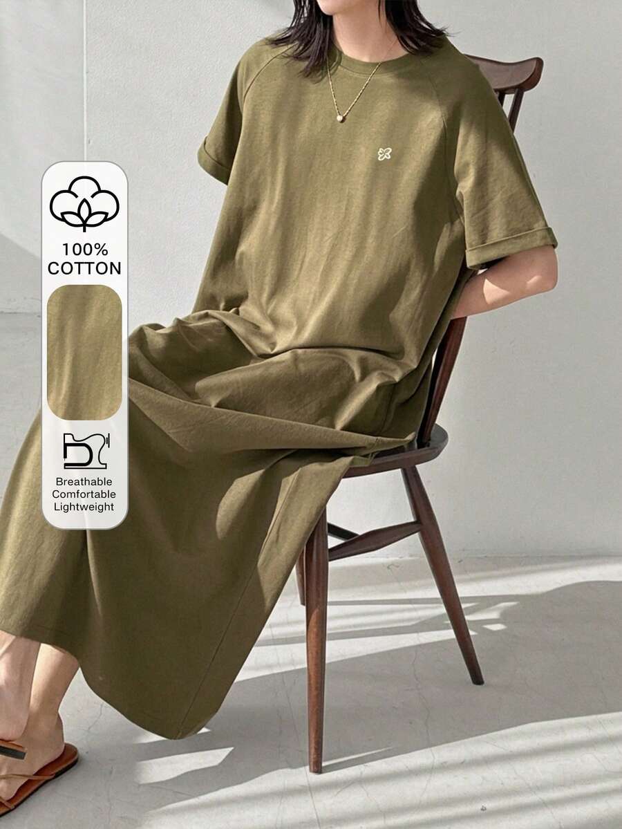 FRIFUL 女款棕色長洋裝,小刺繡圖案,夏季陽光裙 - 綠色 - 查看 1